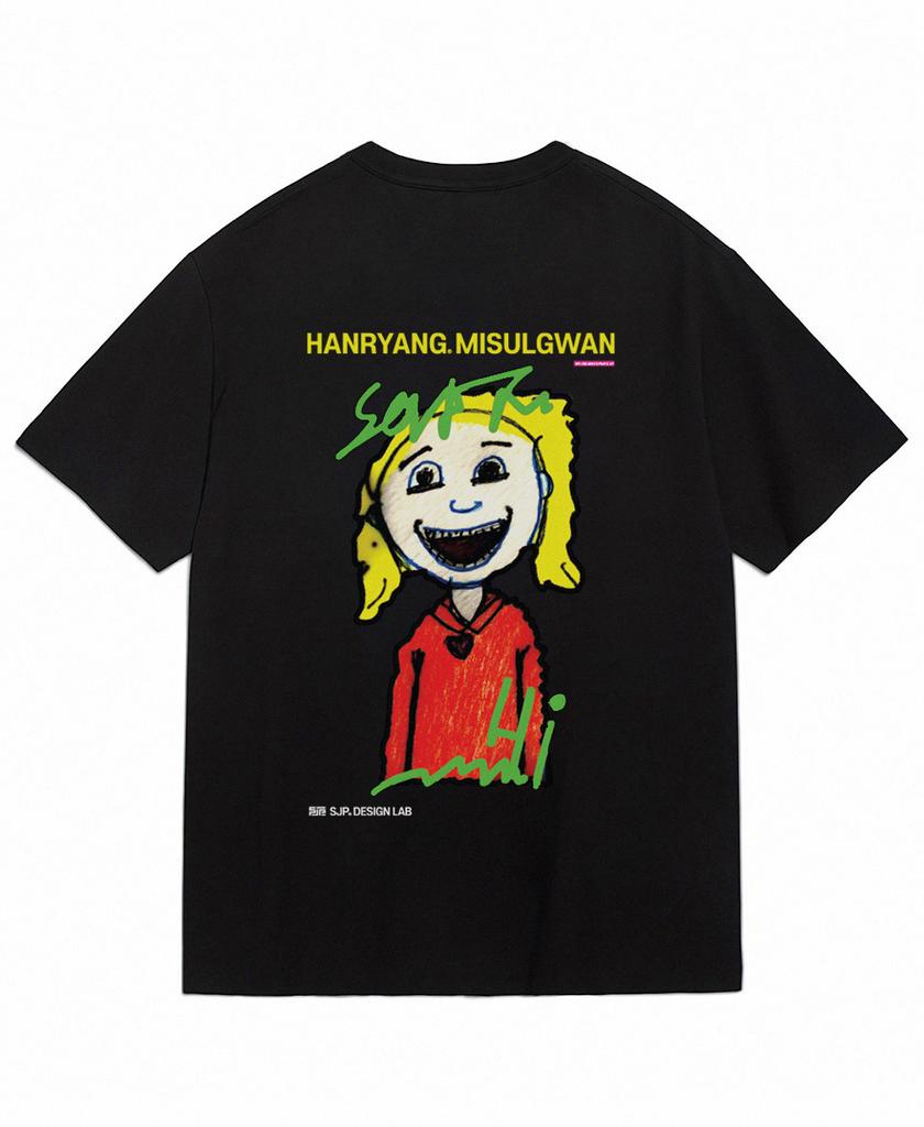 HANRYANG COLLECTIVE Hr Счастливое Лицо Короткая Черная Футболка с Коротким Рукавом Счастливое Лицо Черная