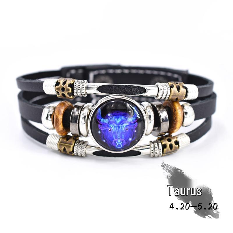Luminous Zodiac Leather Bracelet: Retro Constellations, Personalized Three-Layer Beaded Design, Couples & Students Edition.