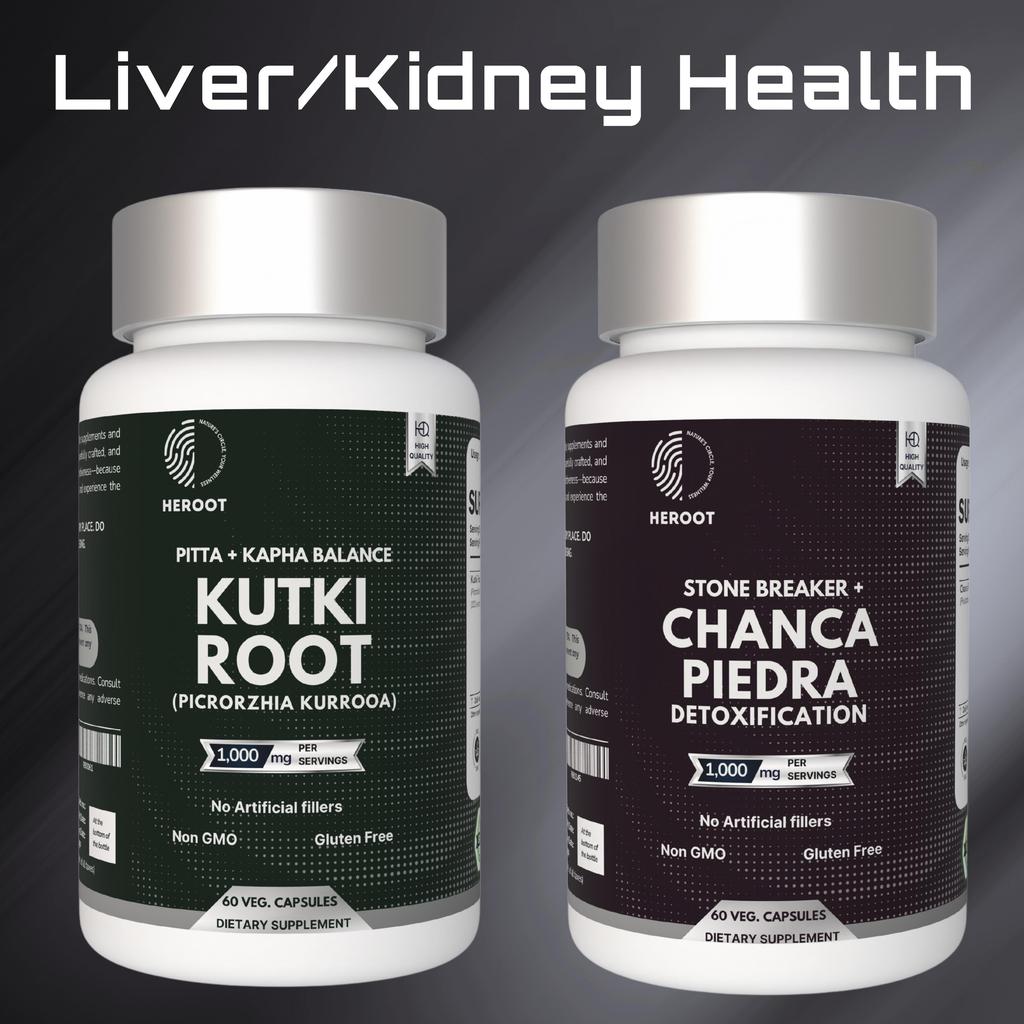 Heroot Liver & Kidney Support Capsules – Kutki Root & Chanca Piedra (Stone Breaker) | Digestive Wellness | 2 X 60 Veg Capsules Combo