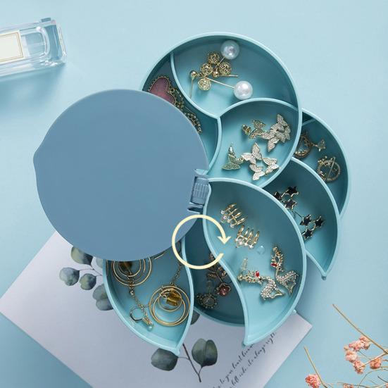 Коробка для хранения ювелирных изделий Пластиковая Многослойная Пылезащитная Влагозащищенная Вращающаяся на 360 градусов Органайзер для ювелирных изделий со встроенным зеркалом