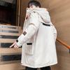 Unisex Mid-Length Down Jacket Warm Loose Fit Hooded Outdoor Workwear With Large Pockets Winter Coat