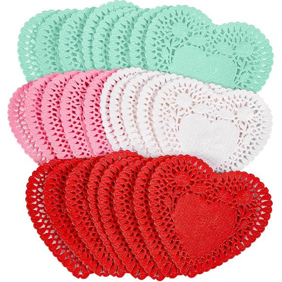 650PCS Paper Heart Doilies for Crafts - Valentines Day Decorations Red/Pink Lavender/White/Mint Blue Lace Cutouts, Wedding Valentine's Party Decor