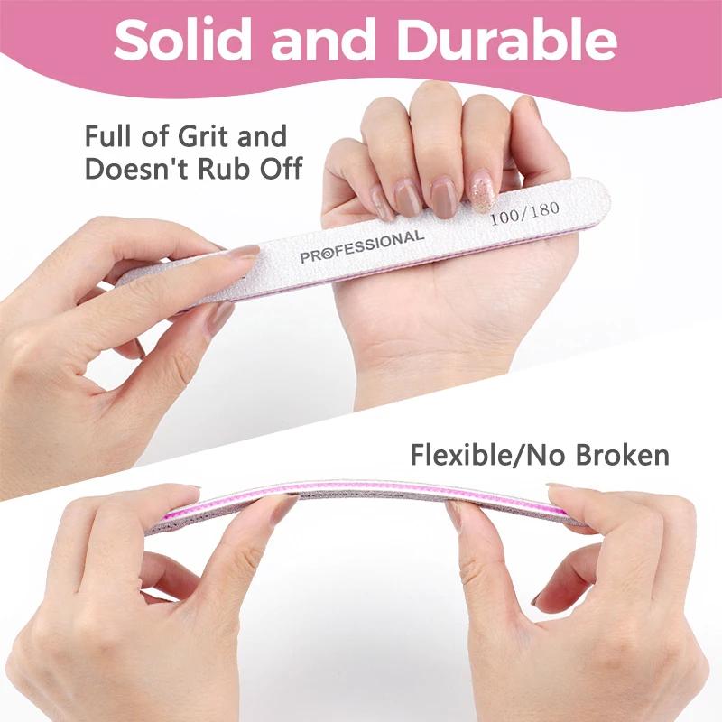 5Pcs/10Pcs Straight Professional Nail File 100/180 Nail Manicure Buffer Sets For Manicure Double Sided Sandpaper Polishing Tools