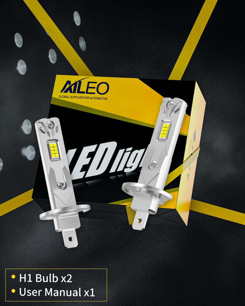 AILEO H1 LED Headlight, LED H1 Bulb, 20000lm, High Beam, Windless Fan, Non-Polarity, 6500K