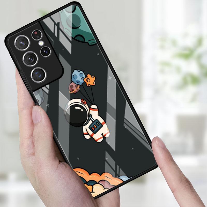 Стеклянный чехол для телефона для Samsung Galaxy S22 S21 S20 Ultra FE S9 S10 S8 Plus Note 20 10 Lite 9 8, чехол, милый в космосе, астронавт