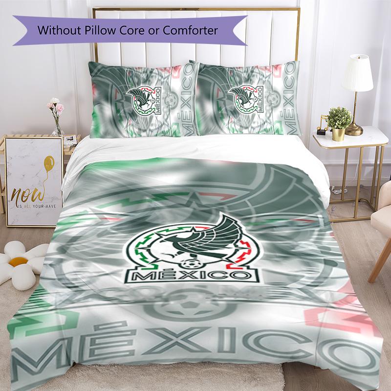 México Football 3pcs Bedding Set Duvet Cover Closure Includes 1 Duvet Cover & 2 Pillowcases for All Seasons Bedroom Home Dorm Decor