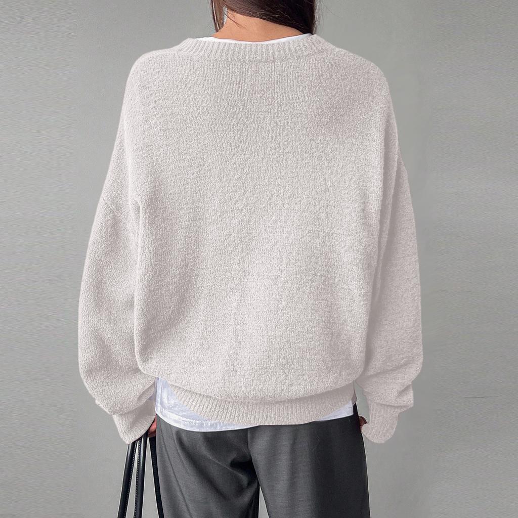 Women's Fashionable Casual Loose Versatile Lazy Style Long-Sleeved Round Neck Pullover Sweater