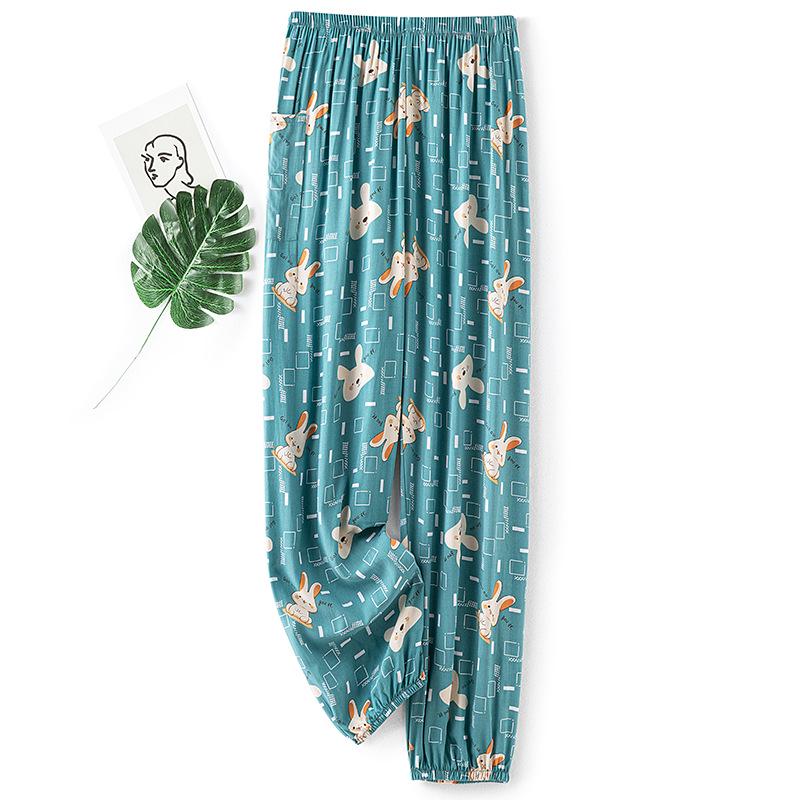 Женские летние пижамные брюки из хлопка и шелка: Легкий, Защита от комаров, Свободный крой, Эластичная щиколотка, Пляжная или домашняя одежда.