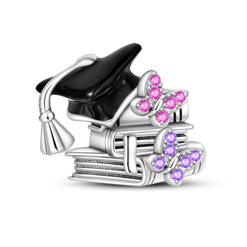 Copper Color Graduation Certificate Bachelor'S Hat Graduation Series Charms Beads Fit Pan Original Bracelets Diy Jewelry