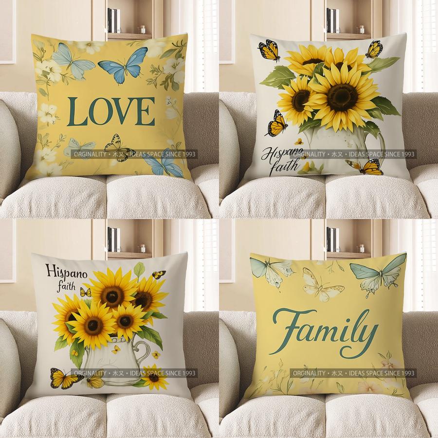 Home Decor Butterfly & Flower Love Cushion Cover Pattern Cushion Cover Suitable For Sofa Bedroom Car Pillow Cover