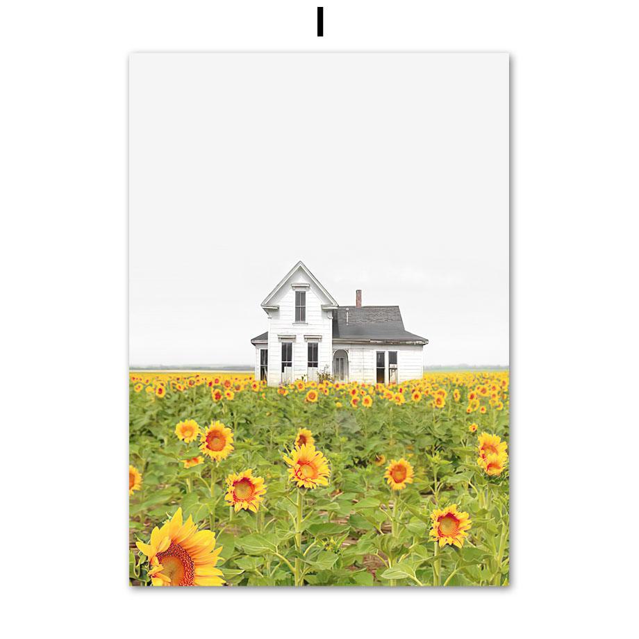 Подсолнух Цветочное поле Девушка Ветряная мельница Картина на холсте Весенние постеры и принты Пейзаж настенные художественные картины для декора гостиной