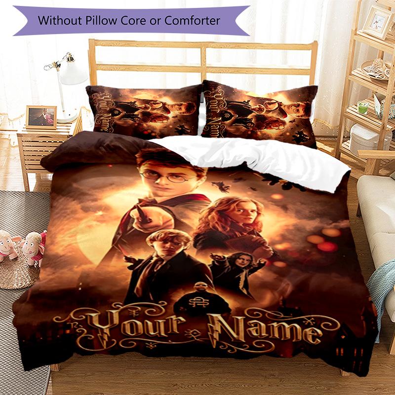 3pcs Hogwarts Cover Set - Personalized Name, HD Printed Bedding with 1 Cover and 2 Pillowcases - Perfect for Home Decor, Easy Care