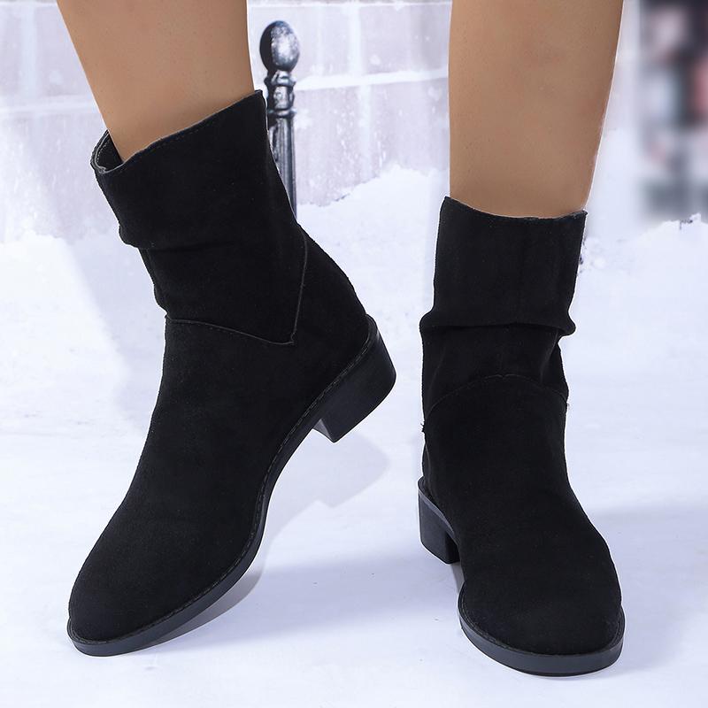 Мода Rimocy Модные женские ботильоны на среднем каблуке Осень-зима Черные короткие ботильоны для женщин Большие размеры Молния сзади Botas De Mujer 2024