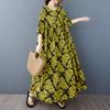 2025 Summer Plus Size Vintage Dress Basic Printing Women Casual Long Oversized Loose Dress Maxi New