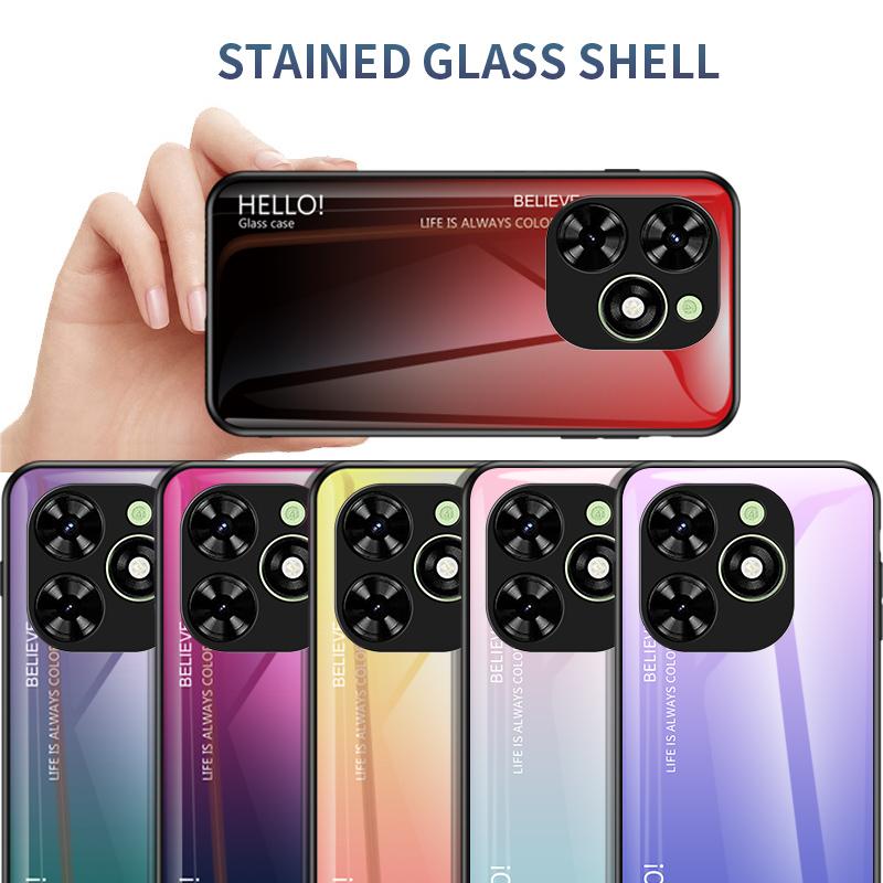 For Infinix Hot 40i Hot40i Case Gradient Aurora Tempered Glass Soft Frame Back Cover Phone Case