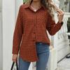 New Plaid Print Women's Shirt, Lapel Collar Loose Long Sleeve Blouse Top for Women, European & American Style
