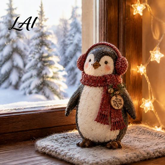 Festive Indoor Decor for Windowsill Christmas Scarf Resin with Penguin Ornament Winter Animal Figurine Charming Crafts Garden Statue Holiday