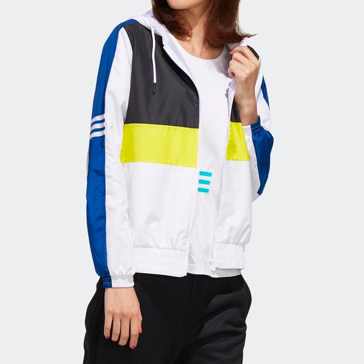 adidas neo Women's Woven Color-Blocked Hooded Windbreaker Jacket White/Black/Yellow/Blue FK9955