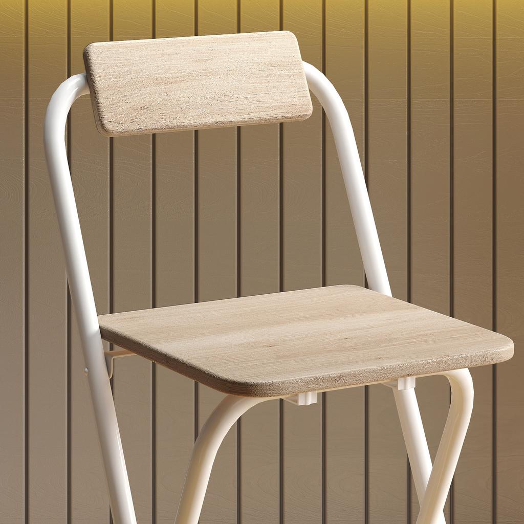 Set Of 2 Folding Bar Stools With Backrest Footrest And Steel Frame For Dining Room Counter Natural