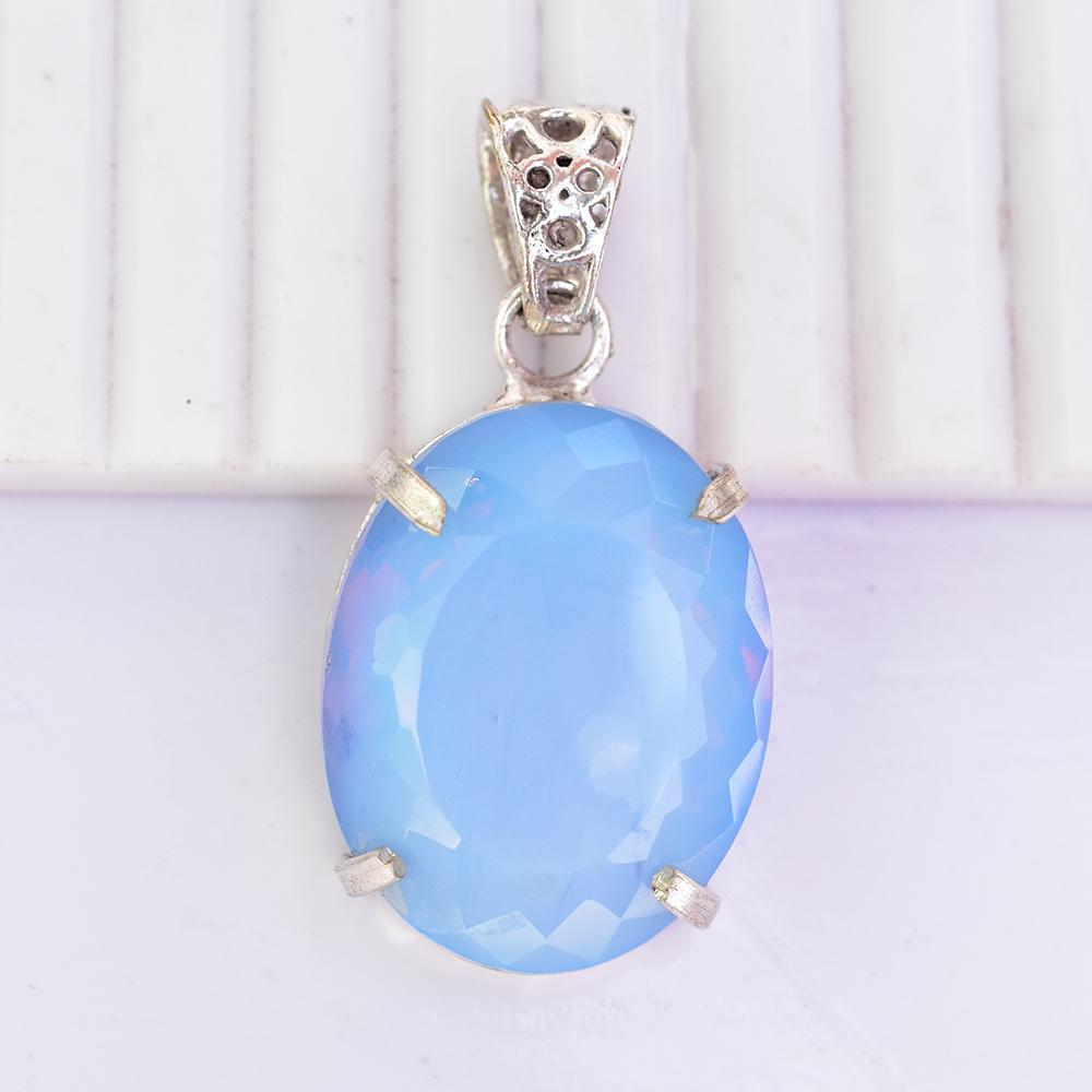 Lab-Created Blue Opal Pendant 57 ct Oval Cut 925 Sterling Silver Gem October Birthday Birthstone