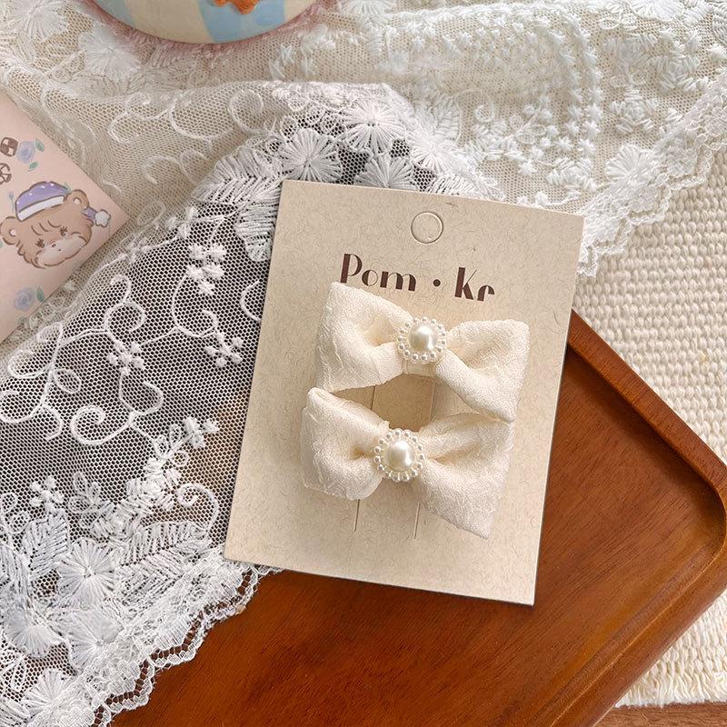 2 шт./комплект, милая заколка для волос принцессы для девочки, бежевый цвет, кружевной бант, конфетная заколка для волос для малышей, полная ткань, детская челка, боковая заколка