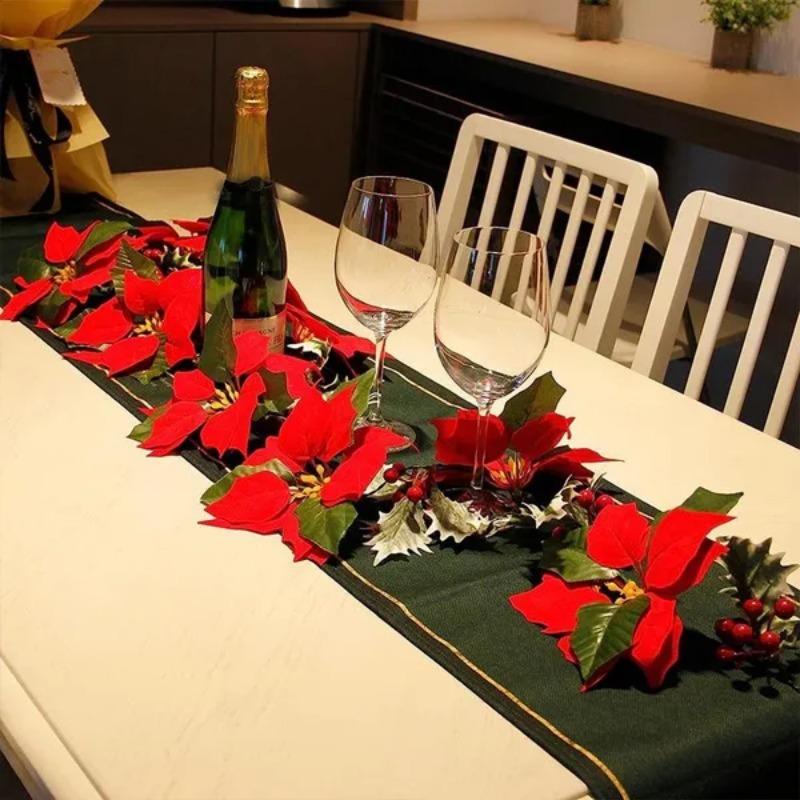 1 шт. 10/20 огней, рождественские цветы, украшения, гирлянды, гирлянды-искусственные украшения, декор для вечеринки в помещении/на открытом воздухе с красными ягодами, листьями падуба