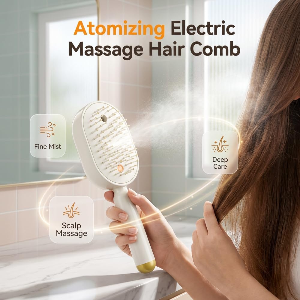 Electric Steam Brush, Rechargeable Detangling Steam Hair Straightener, Rechargeable Water Spray Hair Brush for Long Short Hairs
