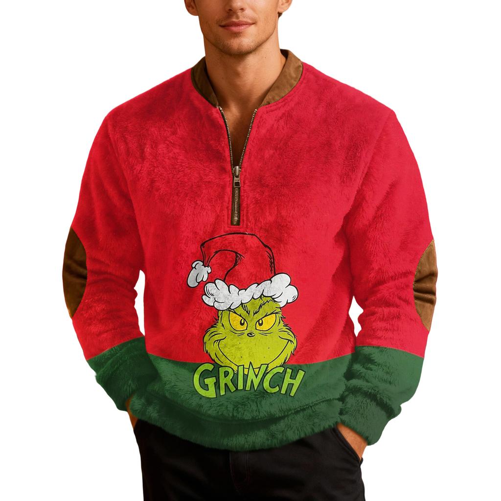 Мужские рождественские толстовки на молнии, рождественские пуловеры с воротником-стойкой