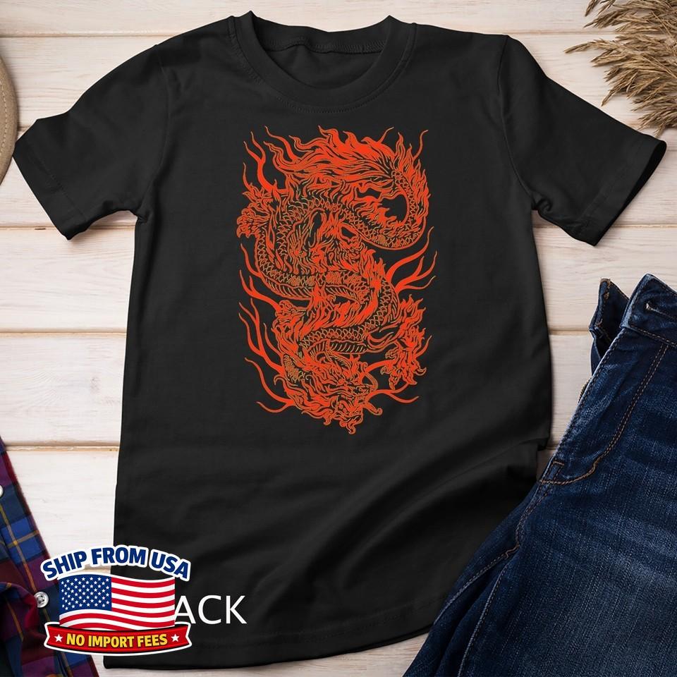 Red Chinese Dragon Grunge E-Girl Aesthetic Unisex T-Shirt