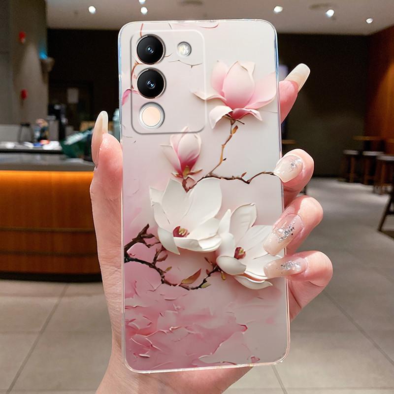 Phone Case For Vivo V29e V27e 5G Slim Soft TPU Cover Clear Silicone Aesthetic Luxury Fashion Butterfly Flowers New Design Case