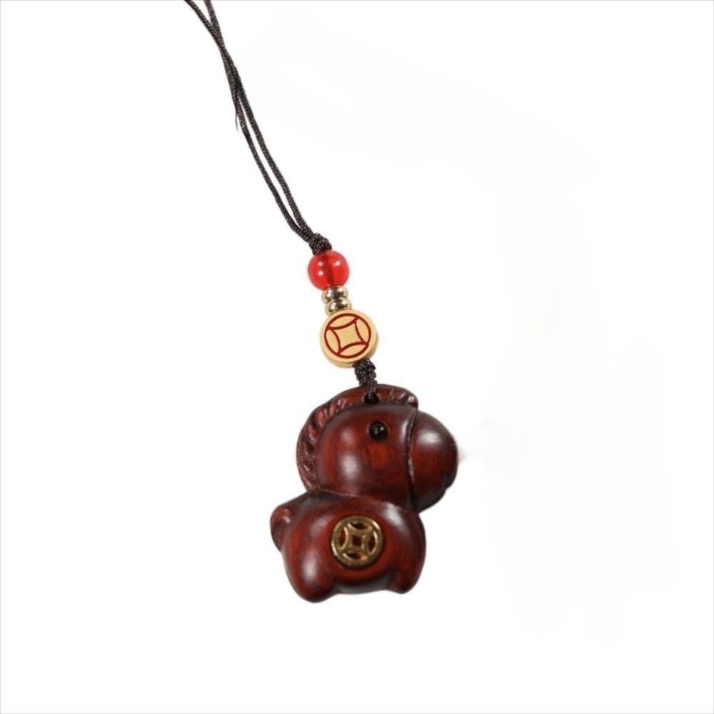 Creative Zodiac Horse Key Chain Cartoon Handmade Rope Bag Pendant Sandalwood Lanyard Chinese Style Key Ring Unisex