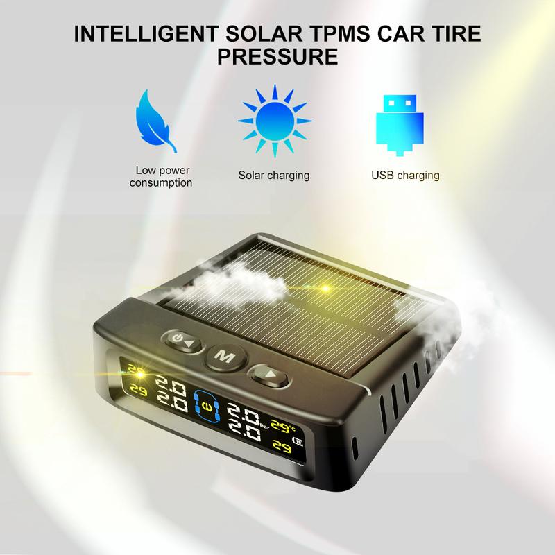 Солнечная энергия TPMS автомобильный монитор давления в шинах интеллектуальная автоматическая охранная сигнализация цифровое предупреждение о давлении в шинах температура