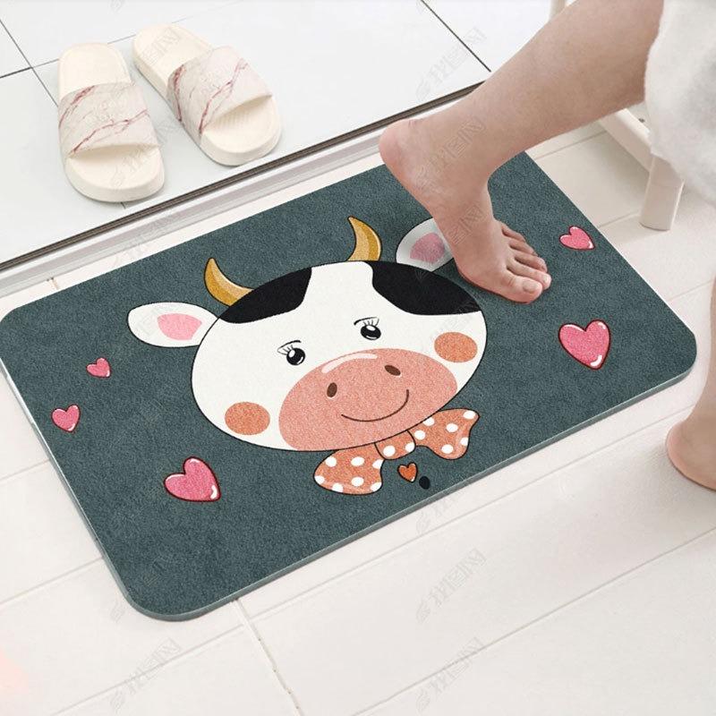 Cartoon Cat Calf Rabbit Floor Mat Bathroom Absorbent Foot Door Mat Anti Slip Decor Entrance Mat