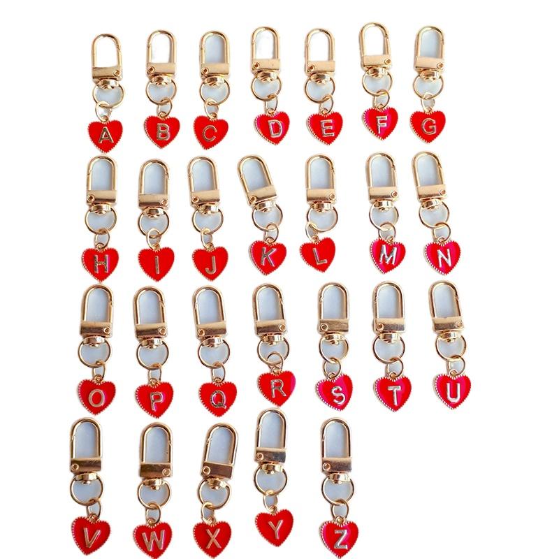 1PC Heart Shaped Gift 26 English Letters Design DIY Keychain Marker Love Keychain Creativity Lobster Buckle Red Metal Party