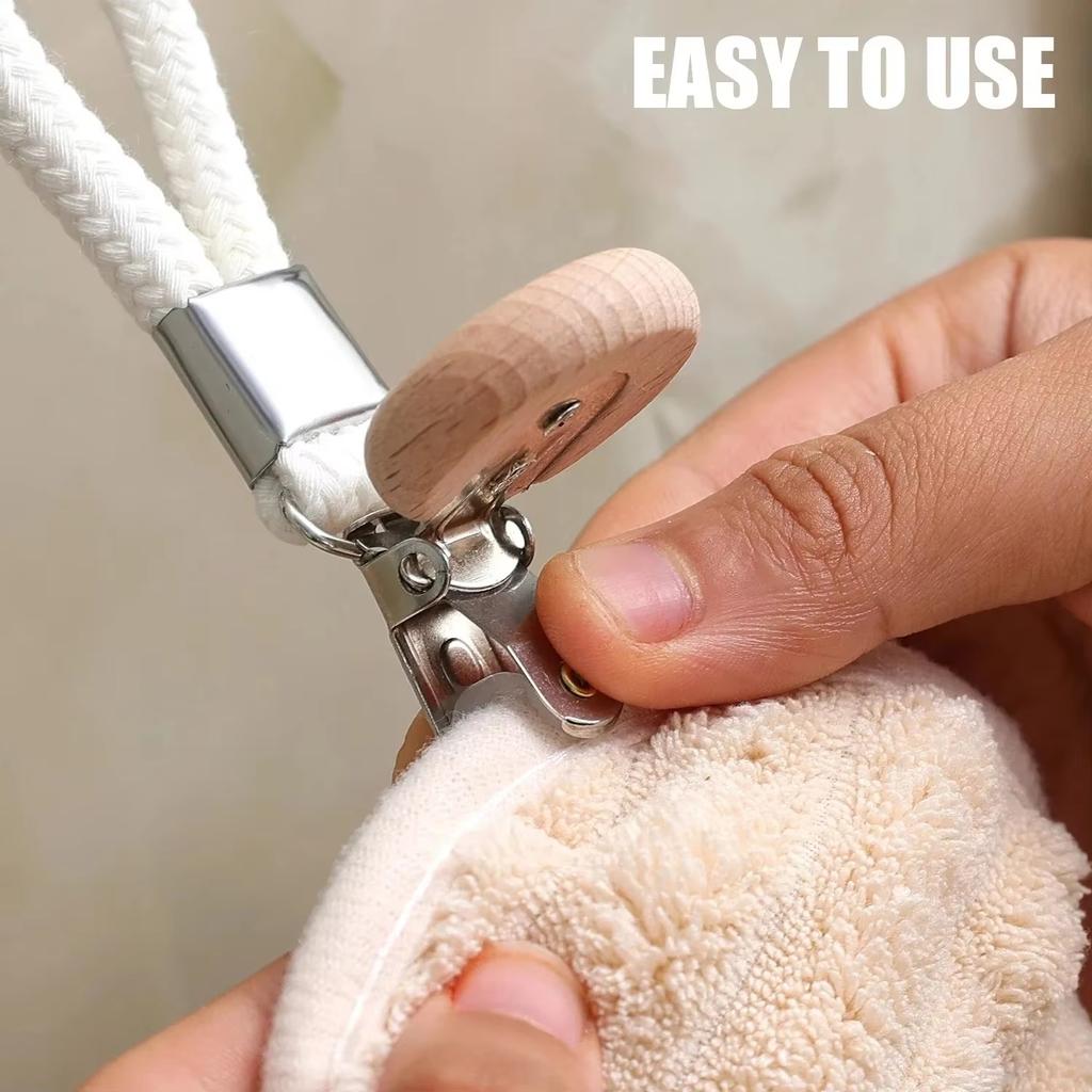 8/1pcs Household Bathroom Towel Clip Multi Functional Non Perforated Kitchen Towel Clip Woven Rope Beech Wood Round Head Storage