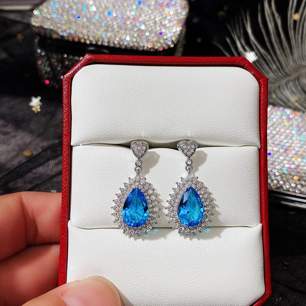 Luxury Female Party Earrings with Brilliant Blue Crystal Jewelry Gorgeous Anniversary Gift Delicate Accessories for Women