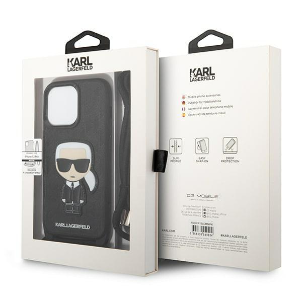 Karl Lagerfeld KLHCP13LCMNIPK iPhone 13 Pro / 13 6.1" hardcase black/black Leather Monogram Patch and Cord Iconik