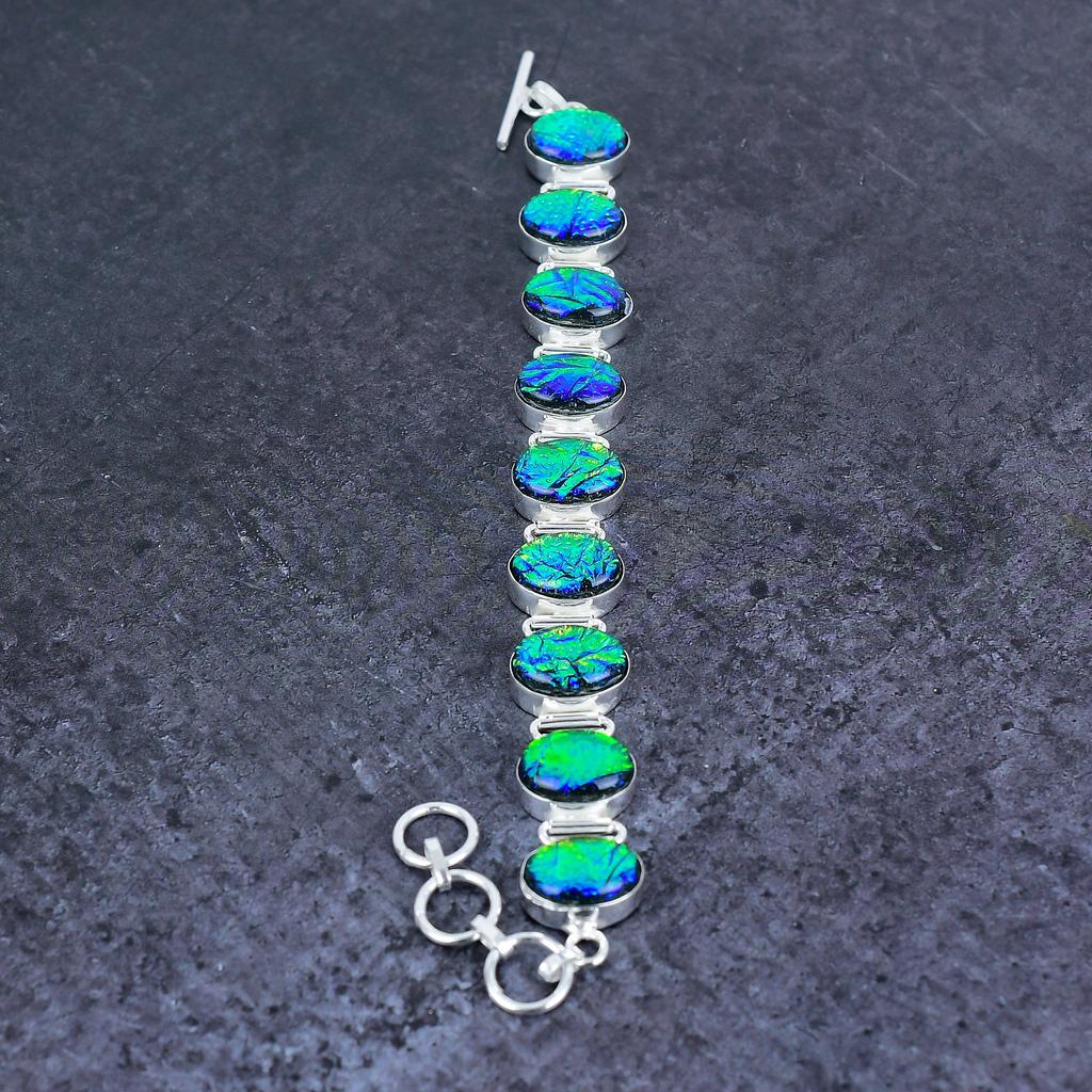 Зеленый Триплет Опал Драгоценный камень Ручной работы Серебро 925 пробы Браслет 7-8" h2V57