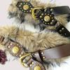New Spice Girl Women's Harajuku Steampunk Y2K Plush American Vintage Dark PU Furry Belt Concave Shaped Decorative Waist Chain
