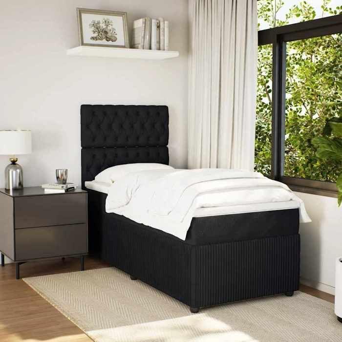 Maison Exclusive - Sommier à lattes de lit avec matelas Noir 90x190 cm Velours