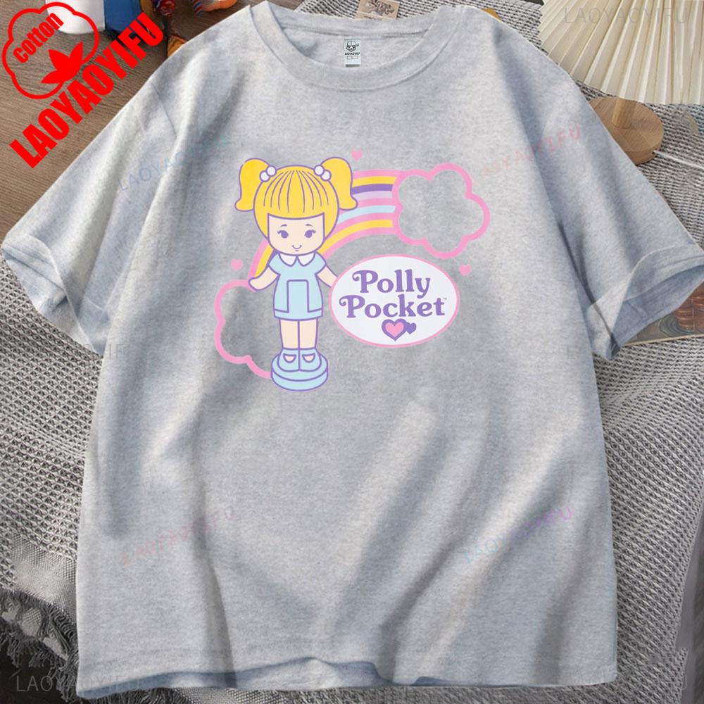ZX Футболка Polly Pocket с принтом Топы Polly Pocket Буквенная одежда Дышащие Camisetas Ностальгия Ретро Высококачественные хлопковые топы