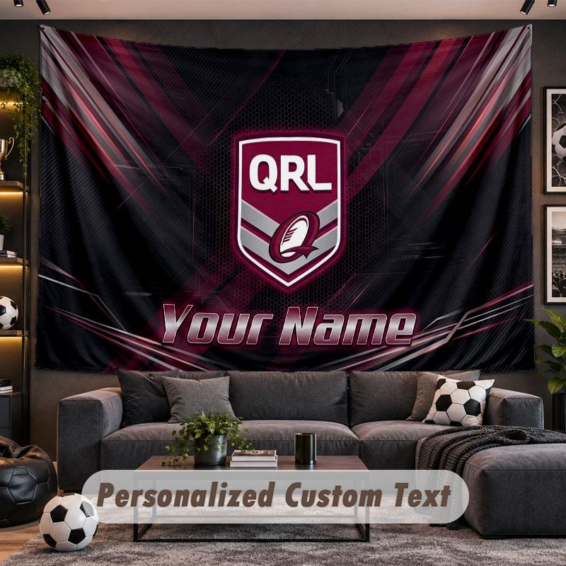 Wall Hanging Tapestry Custom NameQueensland Maroons Pattern Personalized Printed Fabric Wall Decor