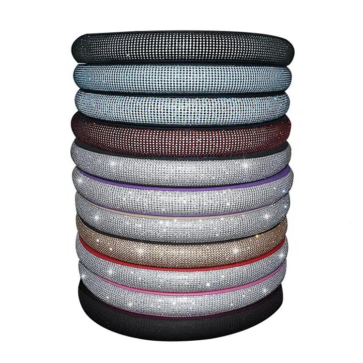 Rhinestone Car Leather Steering Wheel Covers Steering Wheel Crystal Cover Auto Car Interior Accessories For Women Girls