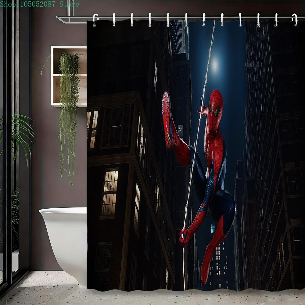 Spider-Man Urban Cityscape Waterproof Shower Curtain For Superhero Bathroom Decor