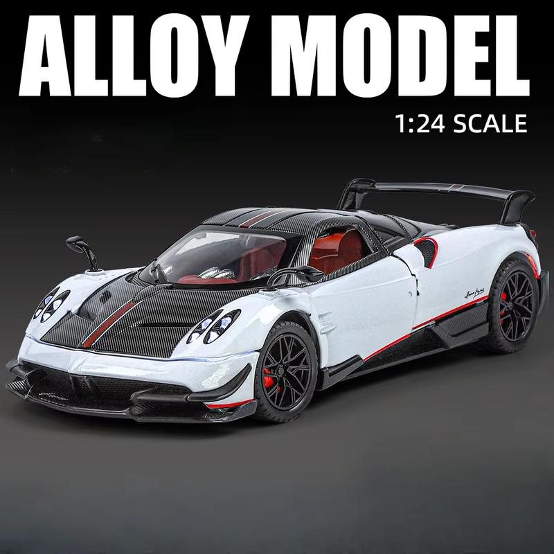 1:24 Pagani Huayra BC Модель игрушечного автомобиля Литой сплав Амортизация Отскок Звук и свет Моделирование гоночных украшений Дисплей Подарок для мальчика