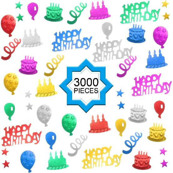 WILLBOND 3000 Pieces Happy Birthday Confetti Birthday Party Cake Confetti Metallic Foil Balloon Table Scatter Decorations for Carnival Baby Shower