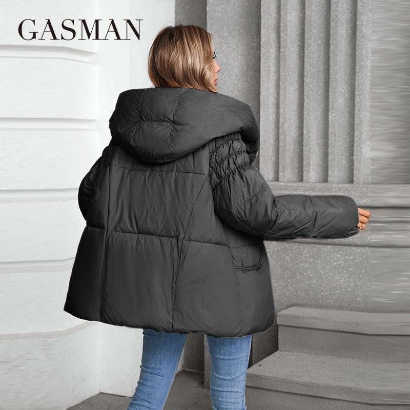 GASMAN Women's Parka 2024 New Fashion Women's Stand Collar Short Slim Casual Hooded Warm Down Jacket 88595