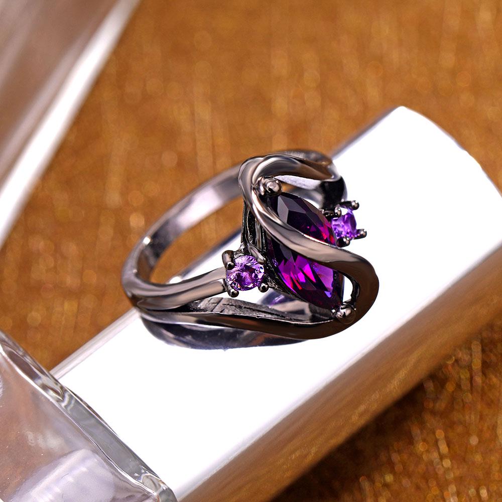 Hot Fashion Luxury Retro Purple Zircon Crystal Colorful Ring Female Wedding Engagement Jewelry Ring
