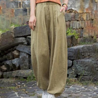 Женские повседневные брюки Эластичная талия Регулируемый шнурок Однотонные брюки с широкими штанинами Однотонные брюки гаремы