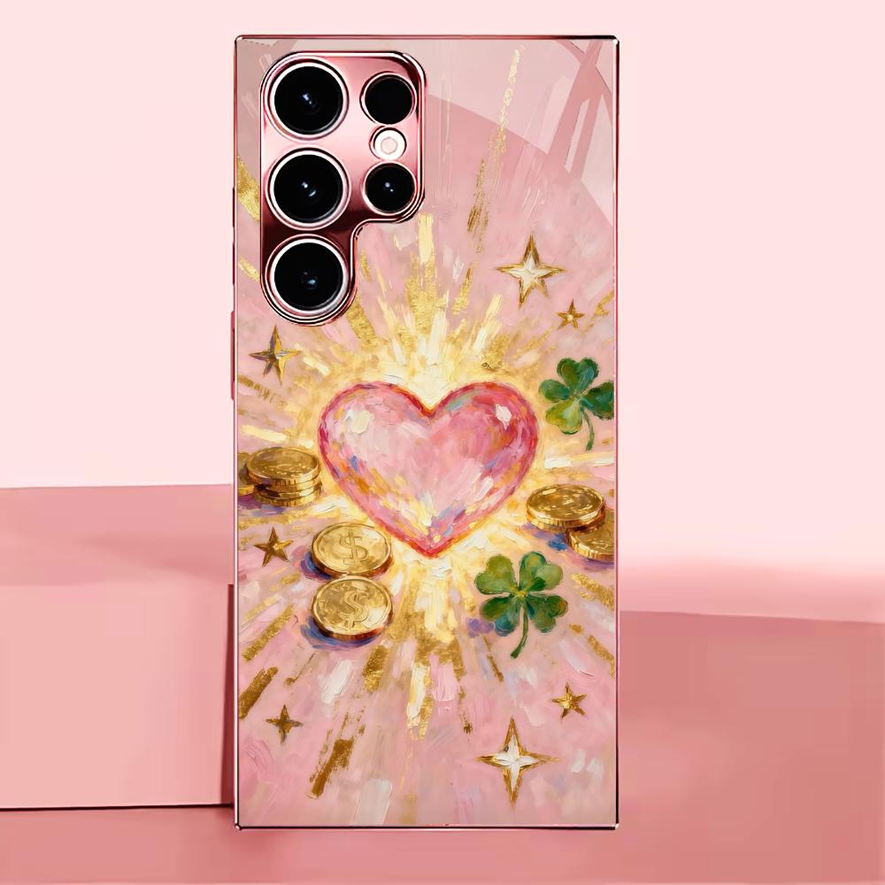 Золотое сердце Мадам розовый Стекло Чехол для телефона для Samsung Galaxy S26 S25 S24 S23 S22 S21 FE Ultra Plus Ударопрочный Женский